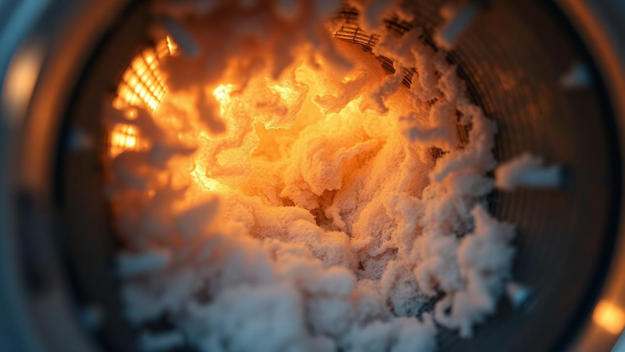 Lint packed inside a residential dryer vent duct